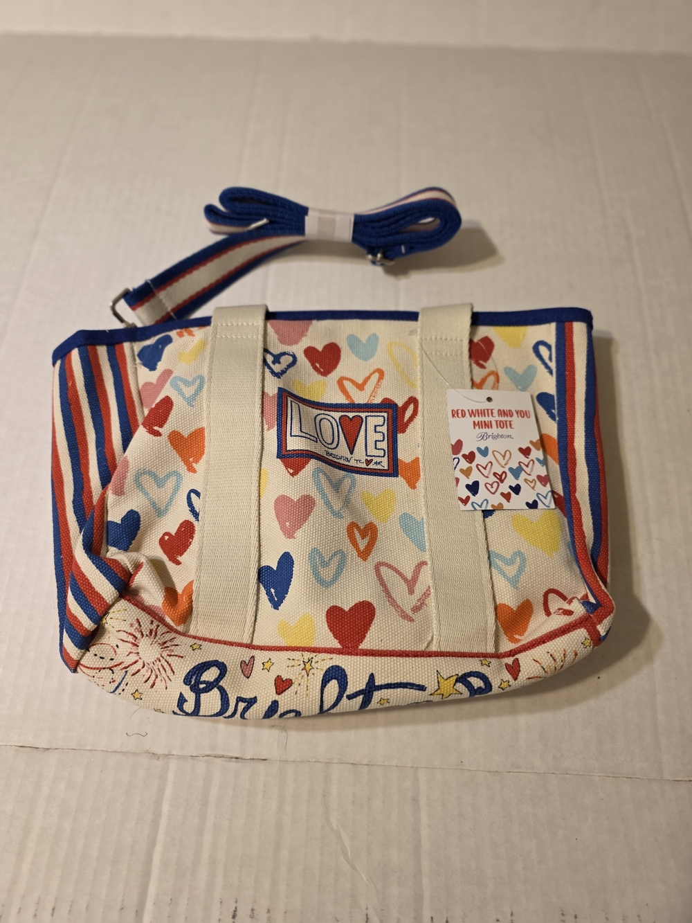 Brighton Heart Print Mini Tote in Cream with Red, Blue, Yellow, Pink Accents